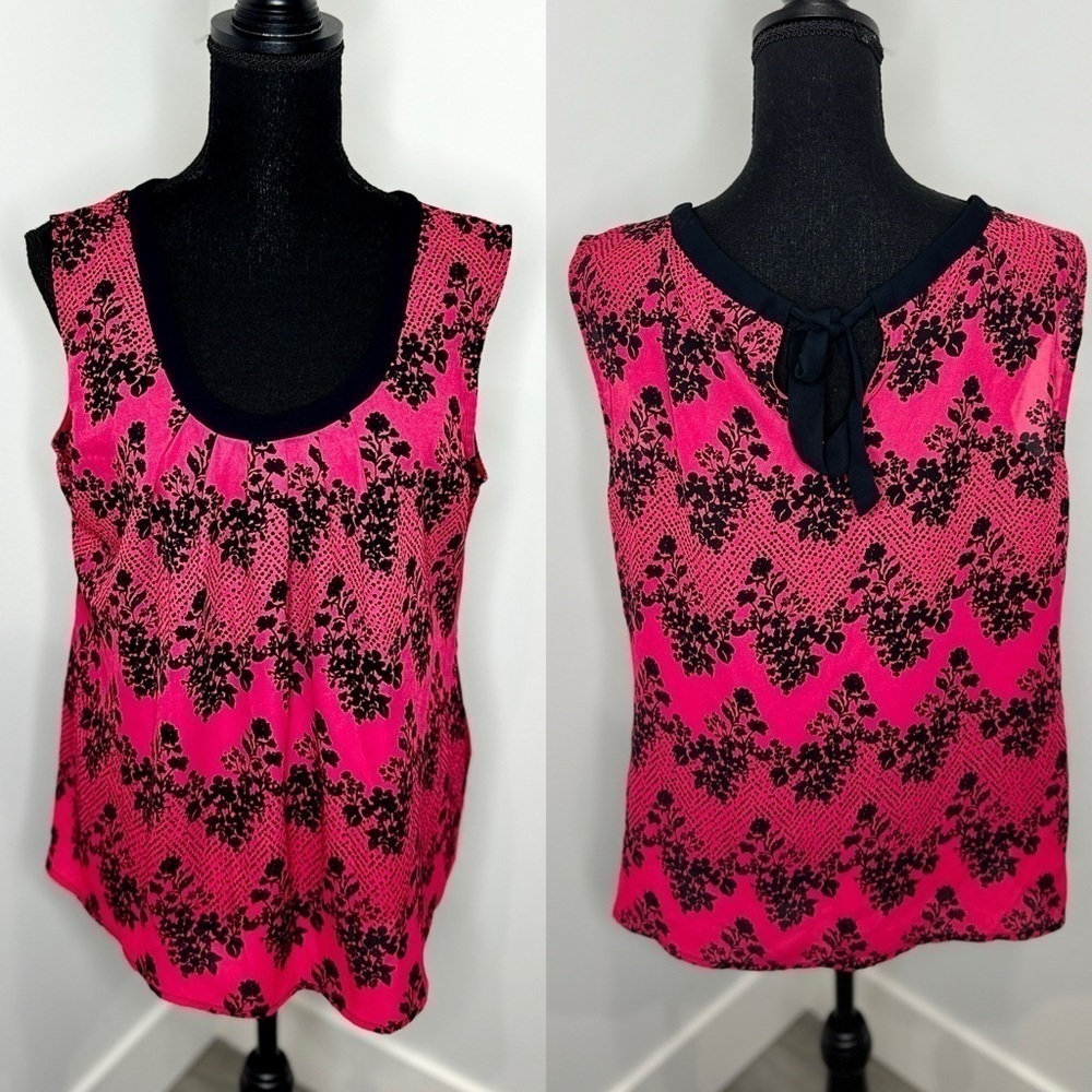 Candies Sleeveless Pink Pleated Floral Blouse (XL)